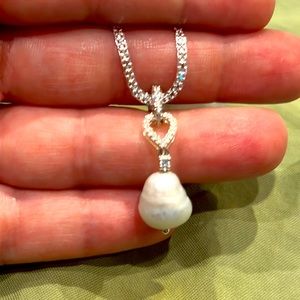 SOUTH SEA CULTURED PEARL PENDANT WITH WHITE ZIRCON IN STERLING SILVER (10MM)
